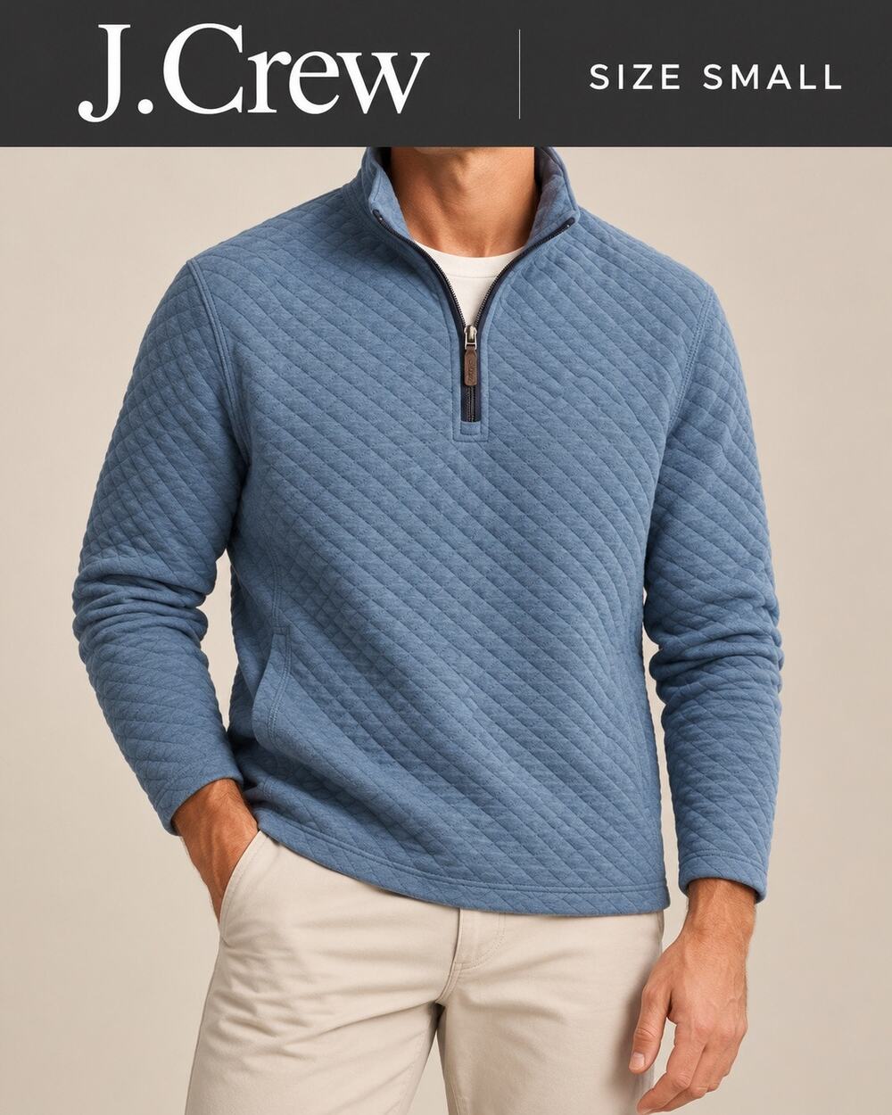 J.Crew Quilted Diamond Half-Zip Pullover Men’s M Blue NWOT